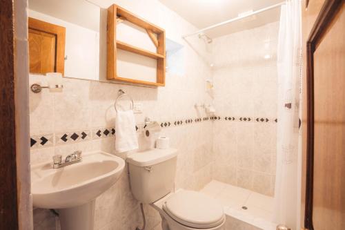 a bathroom with a toilet and a sink at Apu Lodge in Ollantaytambo