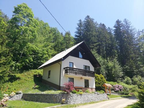 a small house on the side of a road at Holiday Home Forest Peace, Lavrovec in Hlevni Vrh