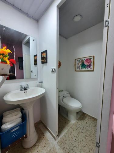 a bathroom with a sink and a toilet at Finca Recreacional Marcelandia in Santa Rosa de Cabal