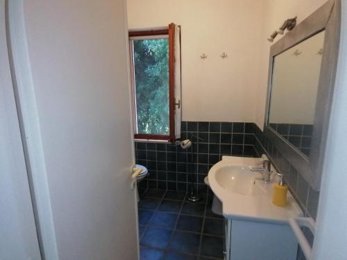 a bathroom with a sink and a mirror at VILLETTA ELBA LE PALME LIDO DI CAPOLIVERI in Capoliveri