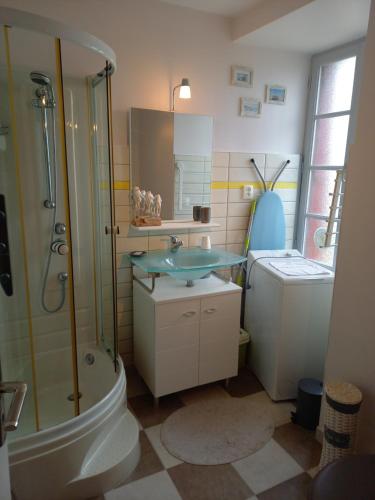 y baño con lavabo, ducha y aseo. en Kervig House, en Paimpol