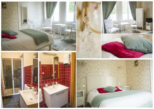 a collage of pictures of a bedroom and a bathroom at Hotel Du Parc in Sancoins