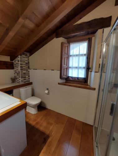 a bathroom with a toilet and a window at Casa Cordancas in Cicera