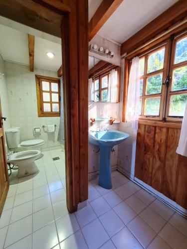 uma casa de banho com um lavatório e 2 WC em Hotel Angostura em Villa La Angostura