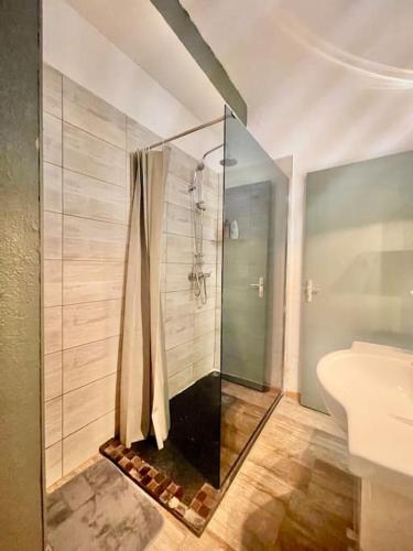 une salle de bain avec douche et toilettes dans l'établissement Chez-YU, à Carcassonne