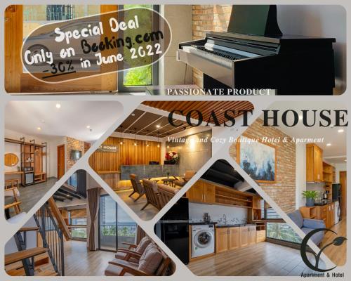 a collage of photos of a house with a piano at Coast House Boutique Hotel in Nha Trang