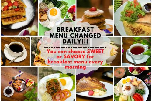 a collage of pictures of breakfast menu changed daily at Snooze in Yogyakarta