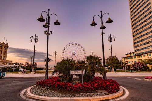 a park with a ferris wheel and red flowers at HOTEL VILLA MARIA in Cesenatico