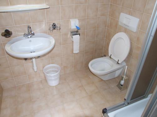 a bathroom with a toilet and a sink at Gasthof Hauserwirt in Wörgl