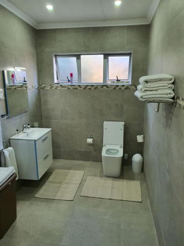 a bathroom with a toilet and a sink at Sunnyridge Lodge in East London