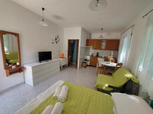 sala de estar con cama y cocina en Studio Klara, en Draga Bašćanska