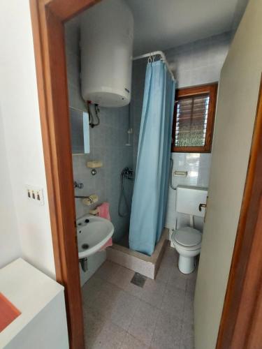 a bathroom with a sink and a toilet and a shower at Studio Klara in Draga Bašćanska