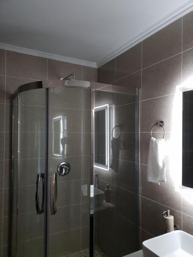 a bathroom with a shower and a toilet and a sink at 2Bedroom Luxury hotel apartment Fourways in Johannesburg