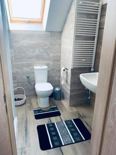 a small bathroom with a toilet and a sink at Chata Lipa in Smrečany