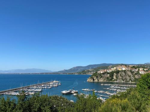 a view of a harbor with boats in the water at Panoramic Apartments in Villa in Center "The Beach and The Cliff" 1 in Agropoli