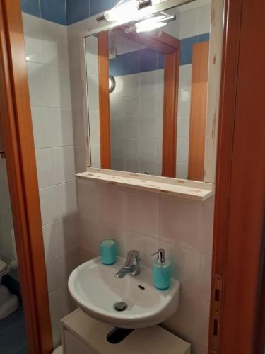 a bathroom with a sink and a mirror at Le Panchette _ Pool & Bike in Salionze