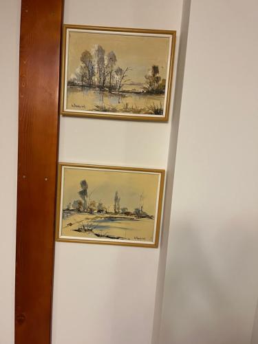 two framed paintings hanging on a wall at Hotel-Restaurant Siesta Balea in Cumpăna