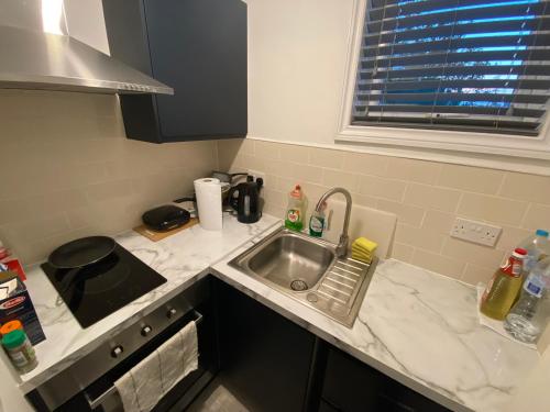 - une cuisine avec un évier et un comptoir dans l'établissement Small Single room walking distance to Hove Station, à Brighton et Hove