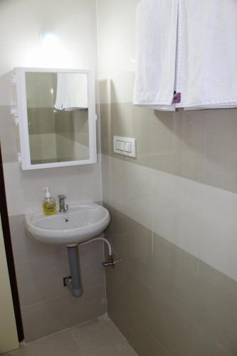 ein Bad mit einem Waschbecken und einem Spiegel in der Unterkunft Sri Lakshmi Estates in Siddapur
