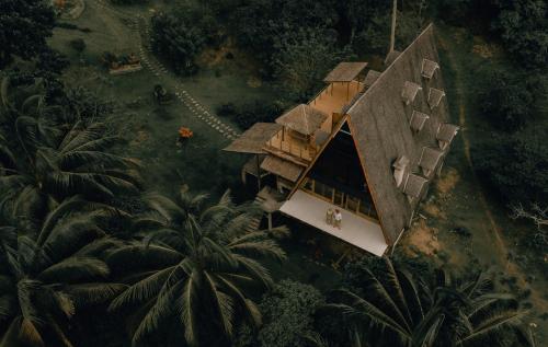 an overhead view of a house with palm trees at Camiguin Volcano Houses - A-Frame house in Mambajao