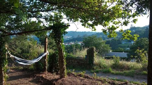 a hammock hanging from a tree with a view at O Cantinho de Coura - a cabana in Paredes de Coura