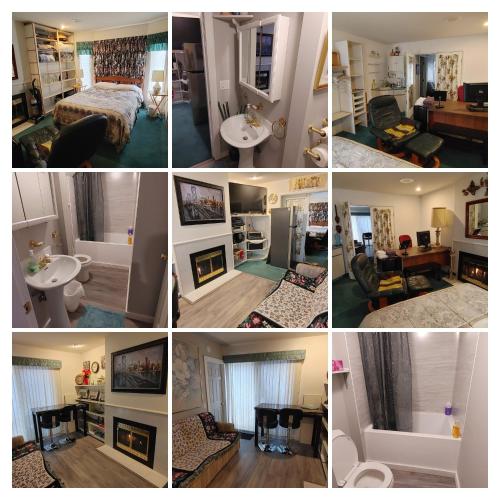 a collage of different pictures of a room at Beds By the Bridge in Kelowna