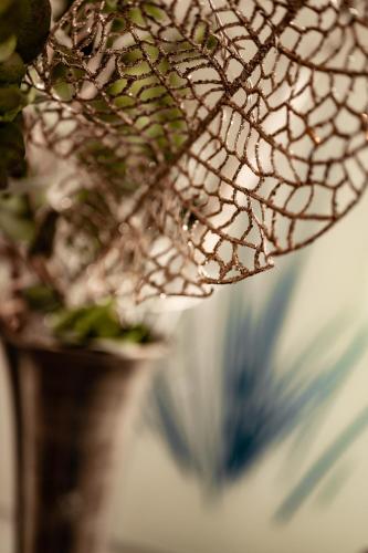 a close up of a vase with a plant at Boutique Hotel Villa Monika in Westerland (Sylt)