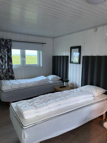 ラホルムにあるKöpinge - Laholmのベッドルーム1室(ベッド2台、窓付)