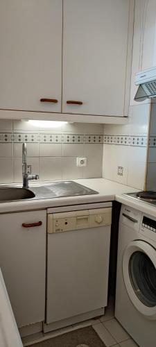 une cuisine avec un évier et une machine à laver dans l'établissement La Croix des Gardes, à Cannes