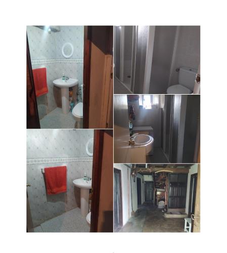 a collage of four pictures of a bathroom at CASA DAMIAN in Camporredondo de Alba