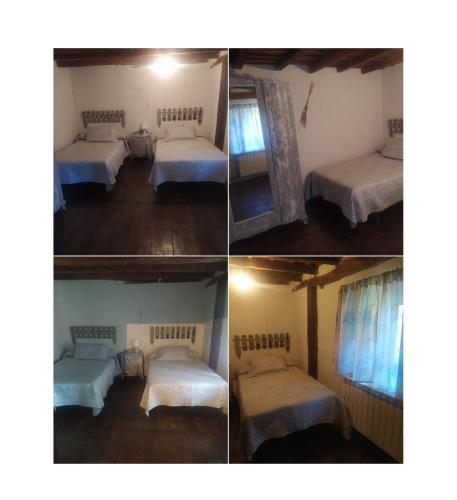 tres fotos de dos camas en una habitación en CASA DAMIAN, en Camporredondo de Alba