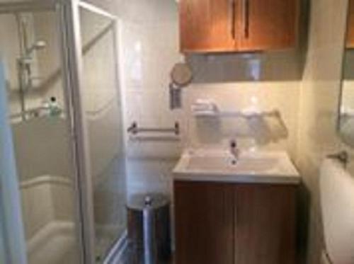 a bathroom with a sink and a shower at Ashgrove Bed and Breakfast in Kirkcaldy