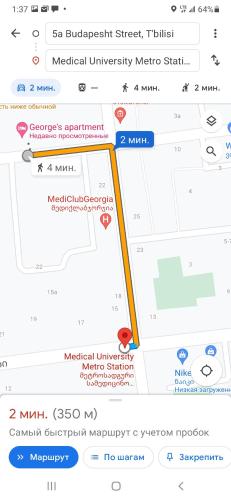 a google maps screenshot of a medical university metro station at Georges Apartment in Tbilisi City