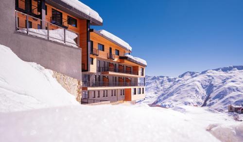 a building on top of a snow covered mountain at Gudauri Roshka Studio Apt #412 in Gudauri