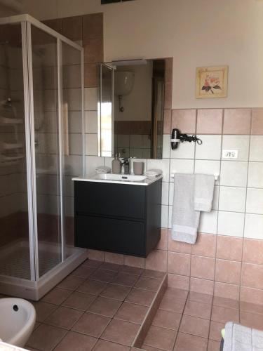 a bathroom with a sink and a shower at B&B Cardedu in Cardedu
