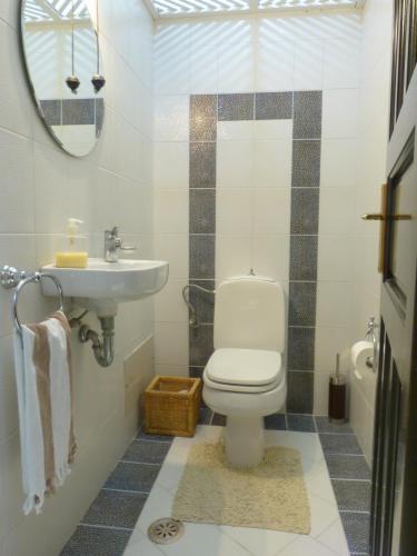 a bathroom with a toilet and a sink at Knossos Palace Secluded Villa in Skalánion