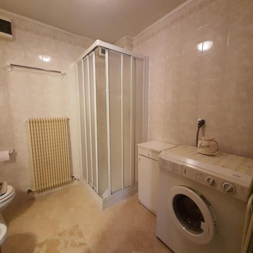 a washing machine in a bathroom with a toilet at Cesa Monica in Canazei