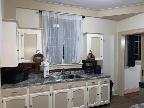 une cuisine avec un évier et une fenêtre dans l'établissement Sweet Apartment, next to Randolph College, à Lynchburg