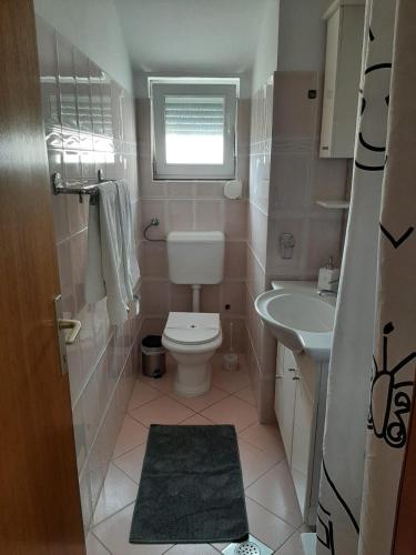 a small bathroom with a toilet and a sink at Apartments Luna in Sveti Filip i Jakov