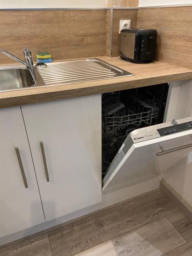 Il comprend une cuisine équipée d'un lave-vaisselle ouvert et d'un grille-pain. dans l'établissement 