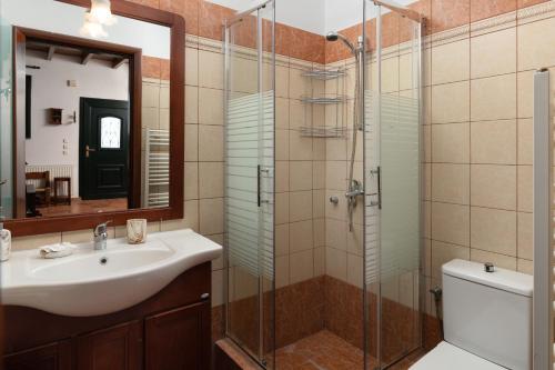 a bathroom with a sink and a shower at Pure Nature Cottage in Láerma