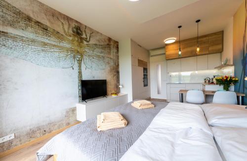 Χώρος καθιστικού στο Apartmán Vážka