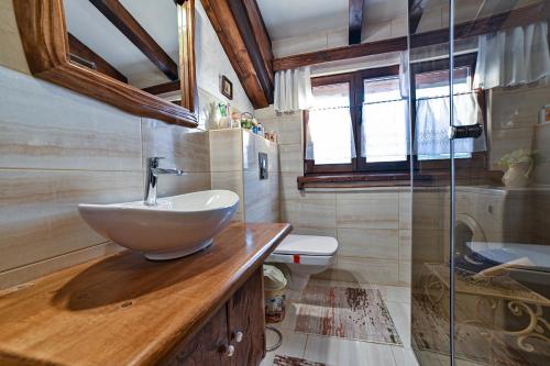 a bathroom with a bowl sink on a wooden counter at Holiday Home Bonum in Bihać