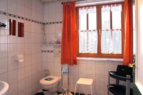 ein Bad mit einem WC und einem Fenster in der Unterkunft Landhaus Panorama in Bayerisch Eisenstein