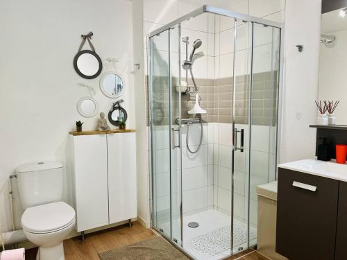 bagno con doccia e servizi igienici. di Appartement Hasparren, 2 pièces, 4 personnes - FR-1-495-84 a Hasparren