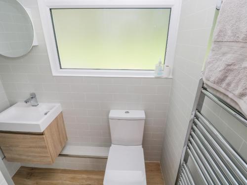 ein Badezimmer mit Toilette und Waschbecken und einem Fenster in der Unterkunft Saltwater in Haverfordwest