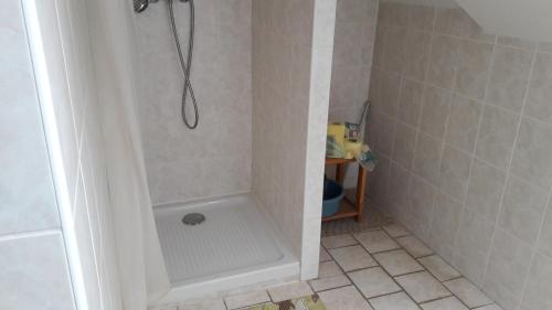 ein kleines Bad mit einer Dusche in der Unterkunft Ubytovací zařízení in Lovosice