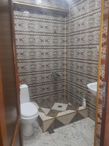 a bathroom with a toilet and a sink at Hotel LU-MA in Tbilisi City