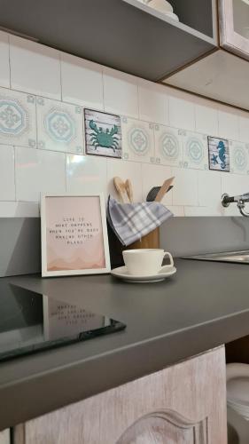 Una encimera con un plato y una taza encima en Apartman Ivan Šibenik - Brodarica, en Brodarica