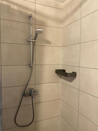 een douche met een douchekop in een badkamer bij Anna Bed & Breakfast in Kallaste